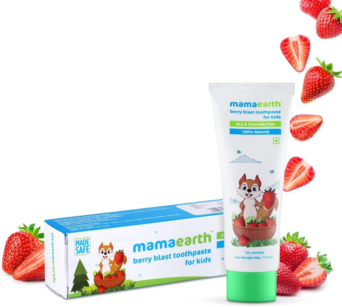 Mamaearth 100% Natural Berry Blast Kids Plaque Removal Toothpaste 50 Gm, Fluoride Free, SLS Free, No Artificial Flavours, Best for baby