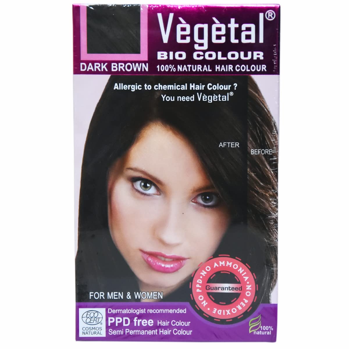 Vegetal Bio Hair Colour - Dark Brown 50g Achieve Natural, Ammonia-Free Hair Color PPD-Free, 100% Herbal Certified Organic for Men and Women UV Protection and Luster Maintenance Complete Kit