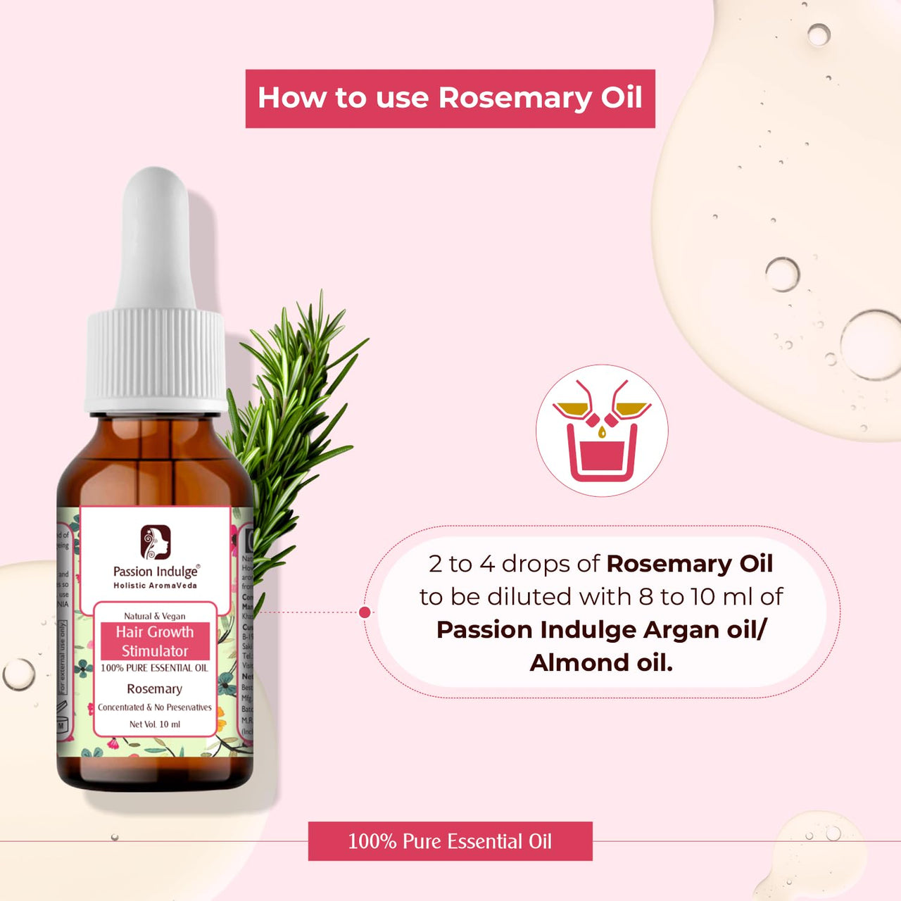 Passion Indulge Pure Rosemary Essential Oil for Hair Growth, Skin and Aromatherapy | Natural Multipurpose Essential Oil - 10 ml
