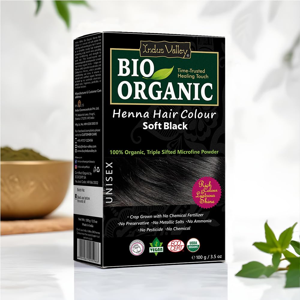 INDUS VALLEY 100% Organic Henna Hair Color (Soft Black)-100 g Pack of 1
