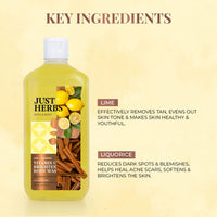Just Herbs Vitamin C Brightening Body Wash with Lime and Liquorice for Men & Women | Hydrates Skin, Reduces Hyperpigmentation & Maintains pH Level | Suits All Skin Types- 300 ml