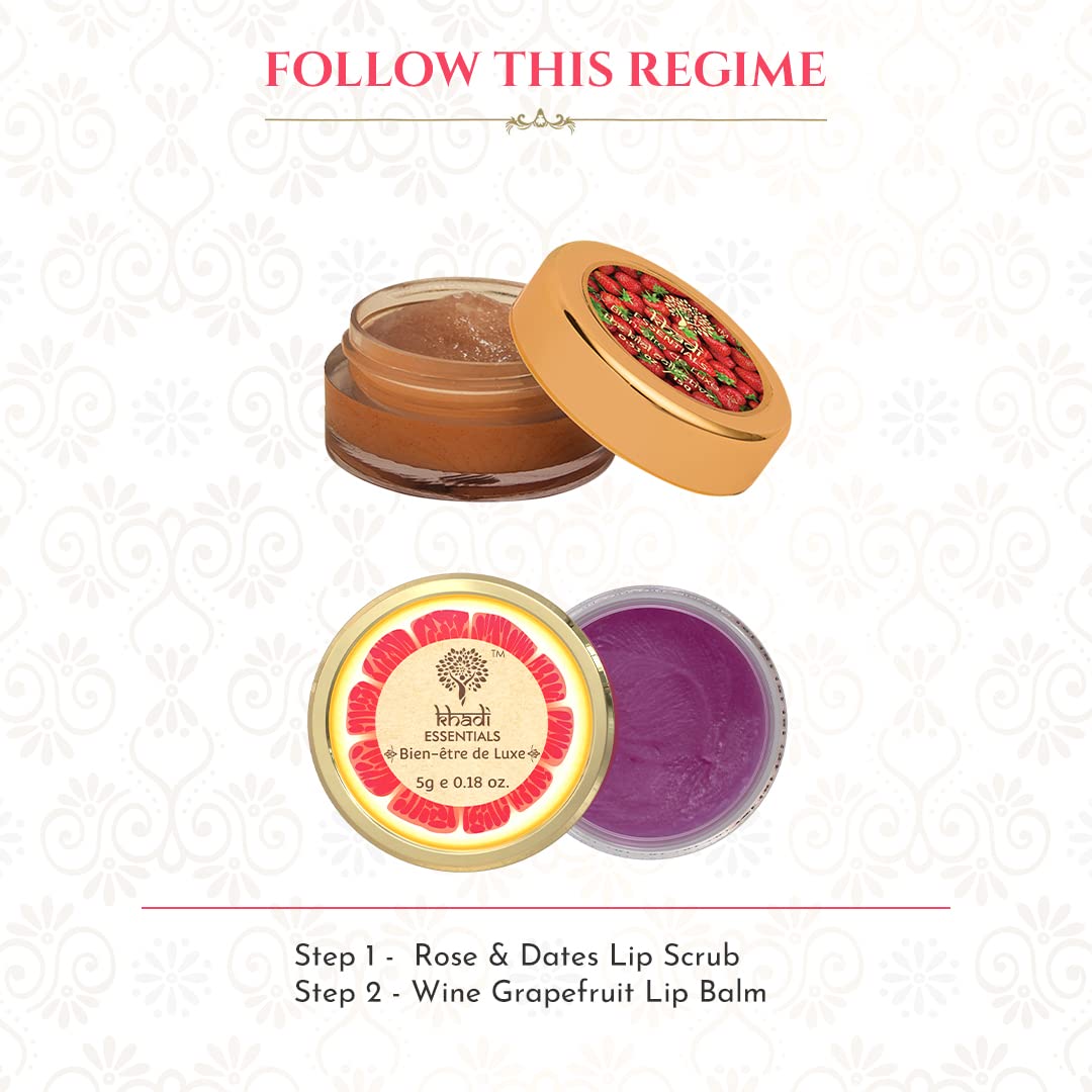 Khadi Essentials Beetroot Lip Balm with Wine Grapefruit, Lotus Flower, Shea Butter, Coconut Oil, For Dry Damaged and Chapped Lips, SLS Paraben-Free Lip Lightening Balm - 5gm