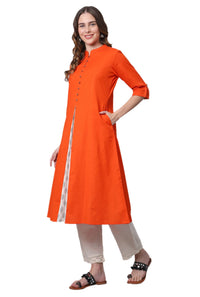 Pistaa's  Women Cotton Printed Cut Regular Kurta Orange M