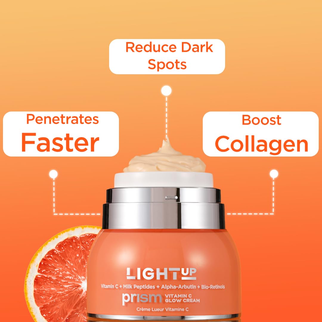 Light Up Beauty Prism Vitamin C Face Cream with Alpha Arbutin and Bio-Retinols | Face Cream for Pigmentation, Ageing and Collagen | Lightweight cream for Dry Skin, Normal Skin & Sensitive skin - 50gm
