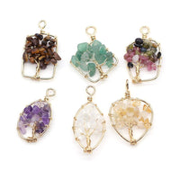 Zotoone Tree of Life Gemstone Pendant,Crystal Quartz Stone Pendant,Copper Wire Wrap Healing Chakra Gemstone Pendant Charms for DIY Necklace Jewelry Making Gifts (Random 6Pcs) Mix style