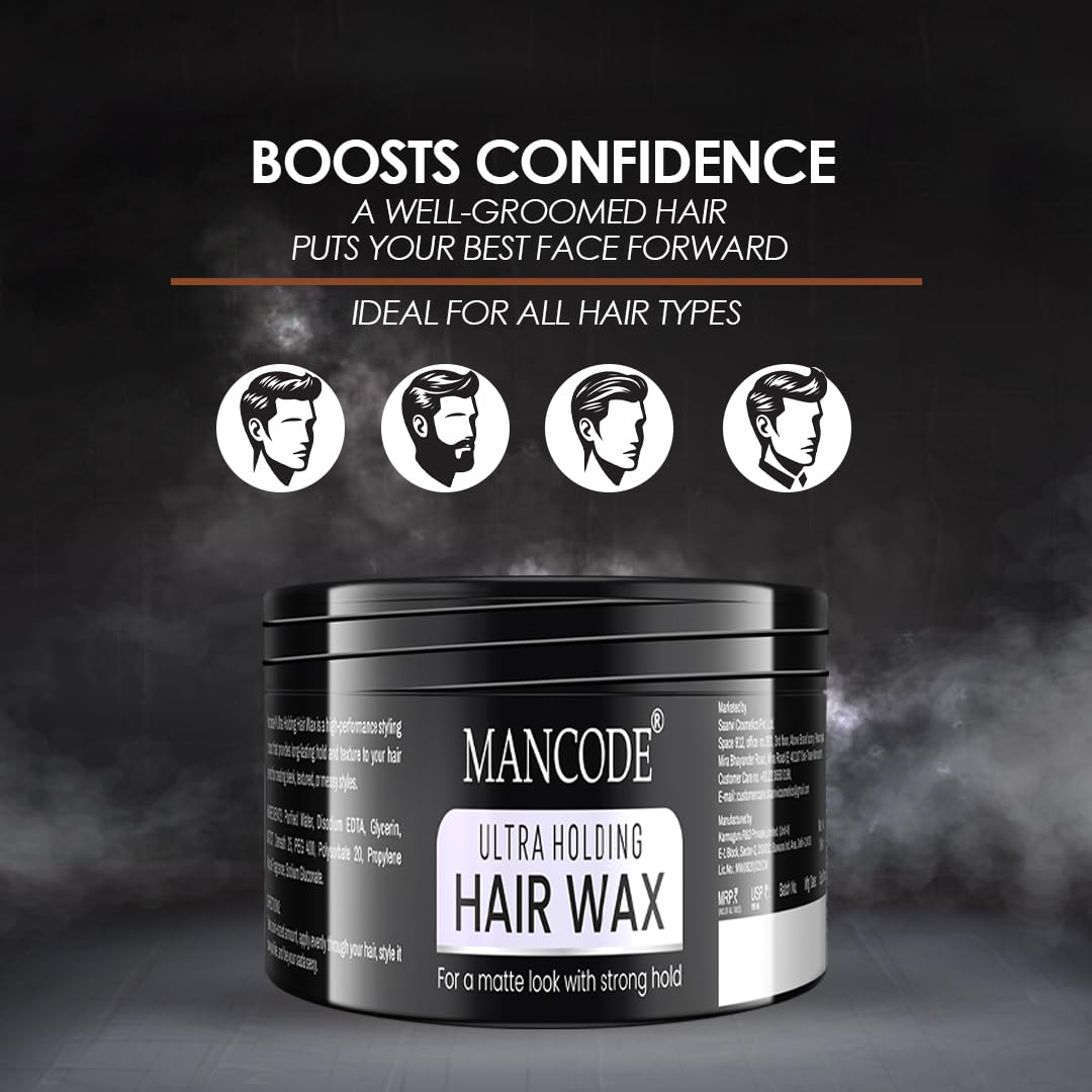 Mancode Ultra Holding Hair Wax for Men 100ml | Matte Look with 24 hrs Strong Hold Level 7 | Matte Finish & No Greasy Residue Styling Hair Wax 100gm