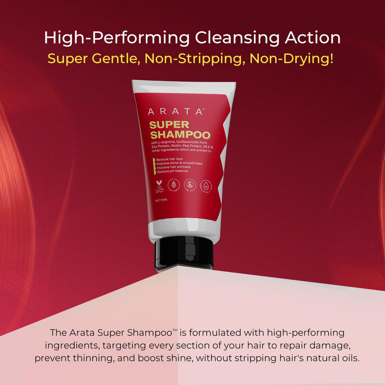 Arata 6-in-1 Super Shampoo | Prevents Hair loss | Restores pH Balance | Boosts Hair Thickness | Reduces Breakage | Fights Microbial Infections | Adds Shine | Shampoo For Women & Men | 150ml