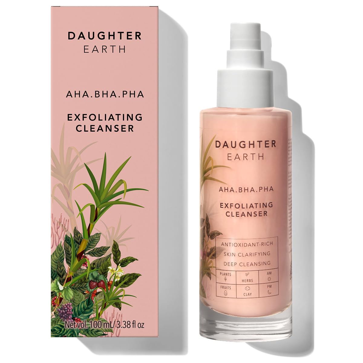 DAUGHTER EARTH AHA BHA PHA Exfoliating Cleanser | Daily Routine Face Wash With Fruit Enzymes | Cream Based Gentle Deep Cleansing | Soothing & Nourishing Fruit Goodness | Suits All Skin Types | 100 ml