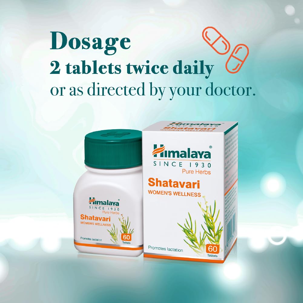 Himalaya Pure Herbs Shatavari Women's  Wellness Tablets, Promotes lactation, White, 60 Count