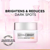 L'Oreal Paris Glycolic Bright Glowing Day Cream, Overnight Brightening Cream, Glycolic Acid in Gel-Like Cream Texture, that Visbily Minimizes Spots & Reveals Glowing skin, 50ml