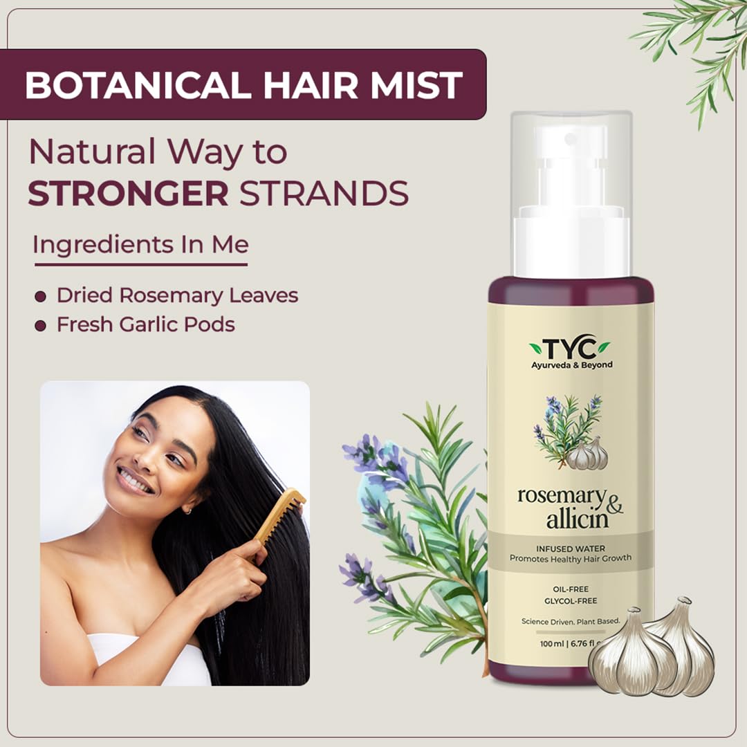 TYC - Trust Your Choice Rosemary and Allicin Water Hair Spray, Botanical Hair Mist for Hair Fall Control, Hair Growth and Scalp Health, Natural Anti-Hair Loss Treatment, 100 ml (Pack of 1)