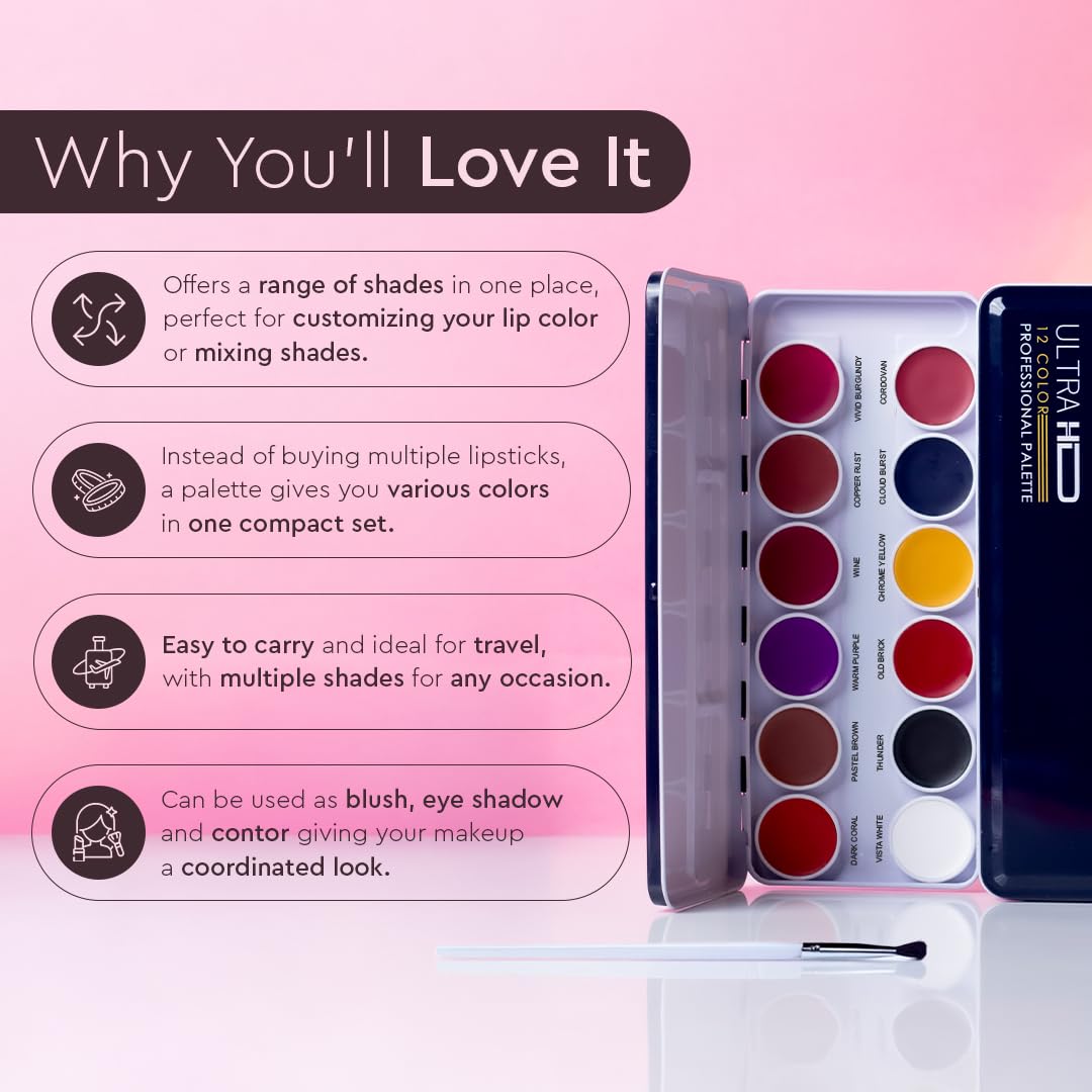 C2P Pro 12 Shades Pop Lipstick Palette Coral Crush 42g | Matte Creamy Lip Color Kit for Women | Waterproof Smudge-Proof Long Lasting Highly Pigmented Lip Makeup Palette