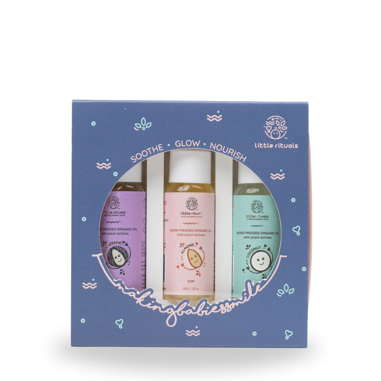 Little Rituals Organic Baby Massage & Hair Oil - Sweet Almond (Badam), Coconut, Black Sesame, Travel Pack, Wood Cold Pressed, Plant Actives, Dermatologist Tested by Pediatrics, Safe & Gentle, 30ml