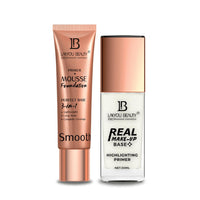 Lakyou Beauty Mousse Primer Foundation Natural Beige 30ml and Real Makeup Base Highlighting Primer Silver Tint 30ml