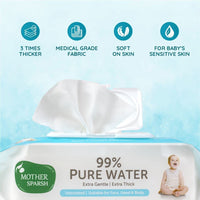 Mother Sparsh 99% Pure Water Baby Wipes, Pack of 3 (40 X 3 Wipes) | Travel Friendly Pack made with Plant Based Fabric