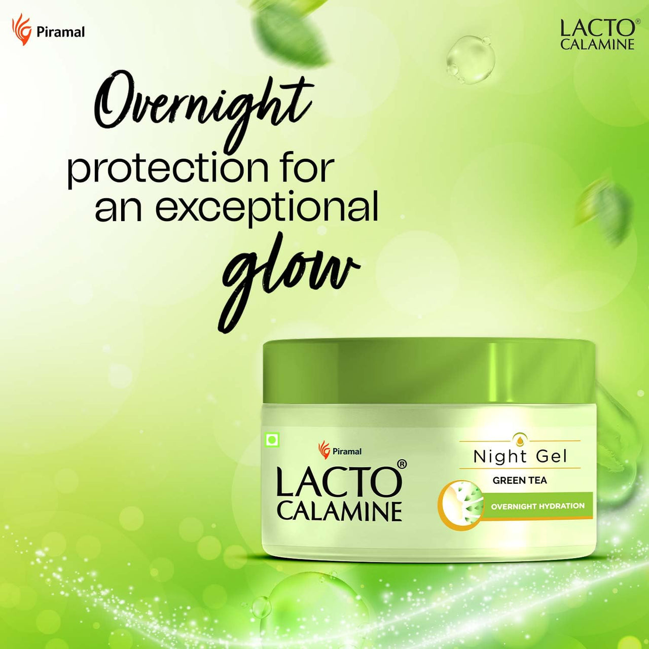 Lacto Calamine Green Tea Night Gel Moisturizer For Women | 50g x Pack of 1 | Night Cream For Oily Skin with Niacinamide & Glycolic Acid | Overnight Hydration | Sulphate & Paraben Free
