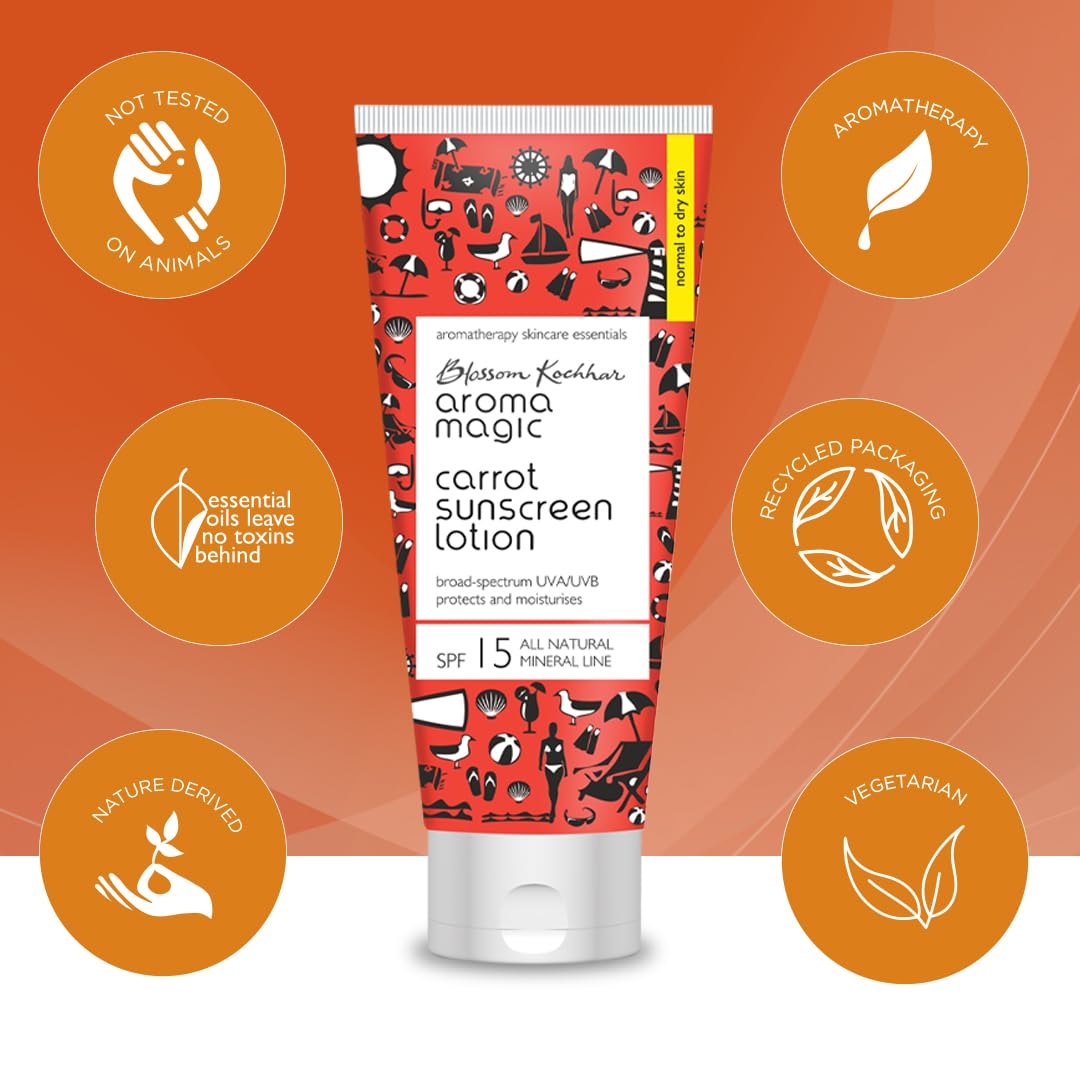 Aroma Magic Carrot Sunscreen Lotion With Broad Spectrum Protection UVA/UVB |SPF 15 |For Normal To Dry Skin | 50 ml