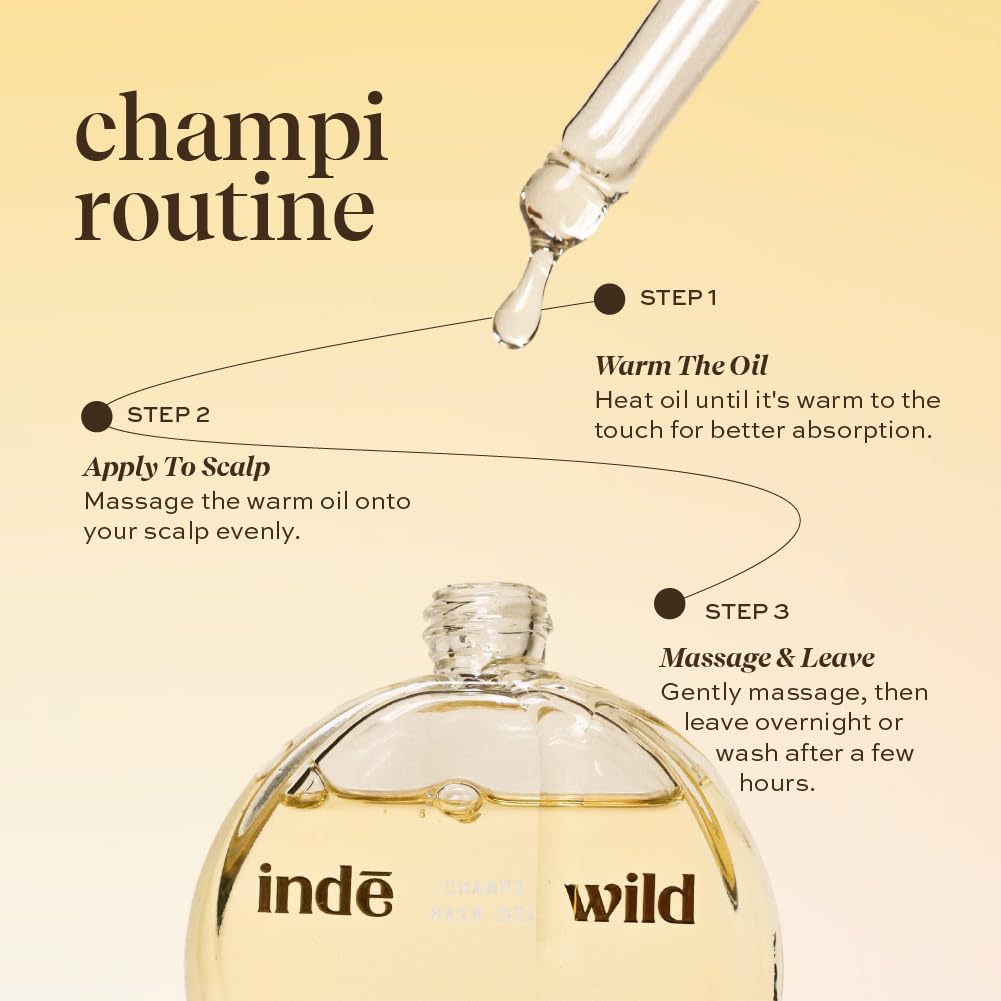 indē wild Champi Hair Oil (130 ml) with Rosemary Oil, Brahmi, Amla, and Bhringraj | Ayurvedic Hair Growth Oil for Dandruff, Hairfall, & Thicker, Fuller Hair | 16+ Ayurvedic Actives | Calming Fragrance