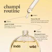 indē wild Champi Hair Oil (130 ml) with Rosemary Oil, Brahmi, Amla, and Bhringraj | Ayurvedic Hair Growth Oil for Dandruff, Hairfall, & Thicker, Fuller Hair | 16+ Ayurvedic Actives | Calming Fragrance