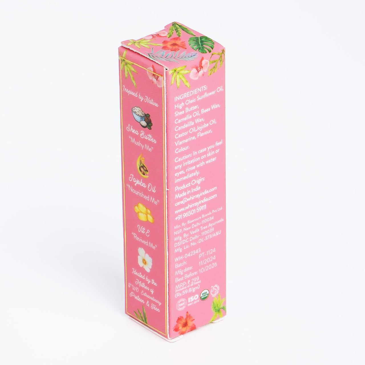 Whimsy Natural, Organic Tinted Lip Balm For For Kids|For Dry & Chapped Lips|Hydrated And Nourishing Lips|All Skin Type|Intense Care|Lip Balm For Soft, Smooth, Moisturised Lips (Pinky Pie), 1 Count