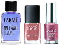 Lakmé Absolute Gel Stylist Dusty Rose 12ml & Lakmé Nail Color Remover, 27ml & Lakmé Color Crush Nail Art, Glossy Finish, C2, 6Ml