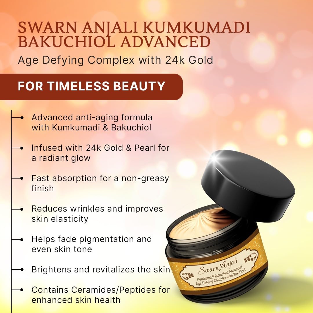 Herbs & Greens Kumkumadi Gold Bakuchiol (Natural Retinol) Advanced Age-Defying Complex with 24k Gold, Ceramides, Peptides & Pearl Ext | Youthful Radiance Cream | Strengthen's Skin Barrier | For Fine Lines & Wrinkles | All Skin Types | Day & Night Ayurvedi