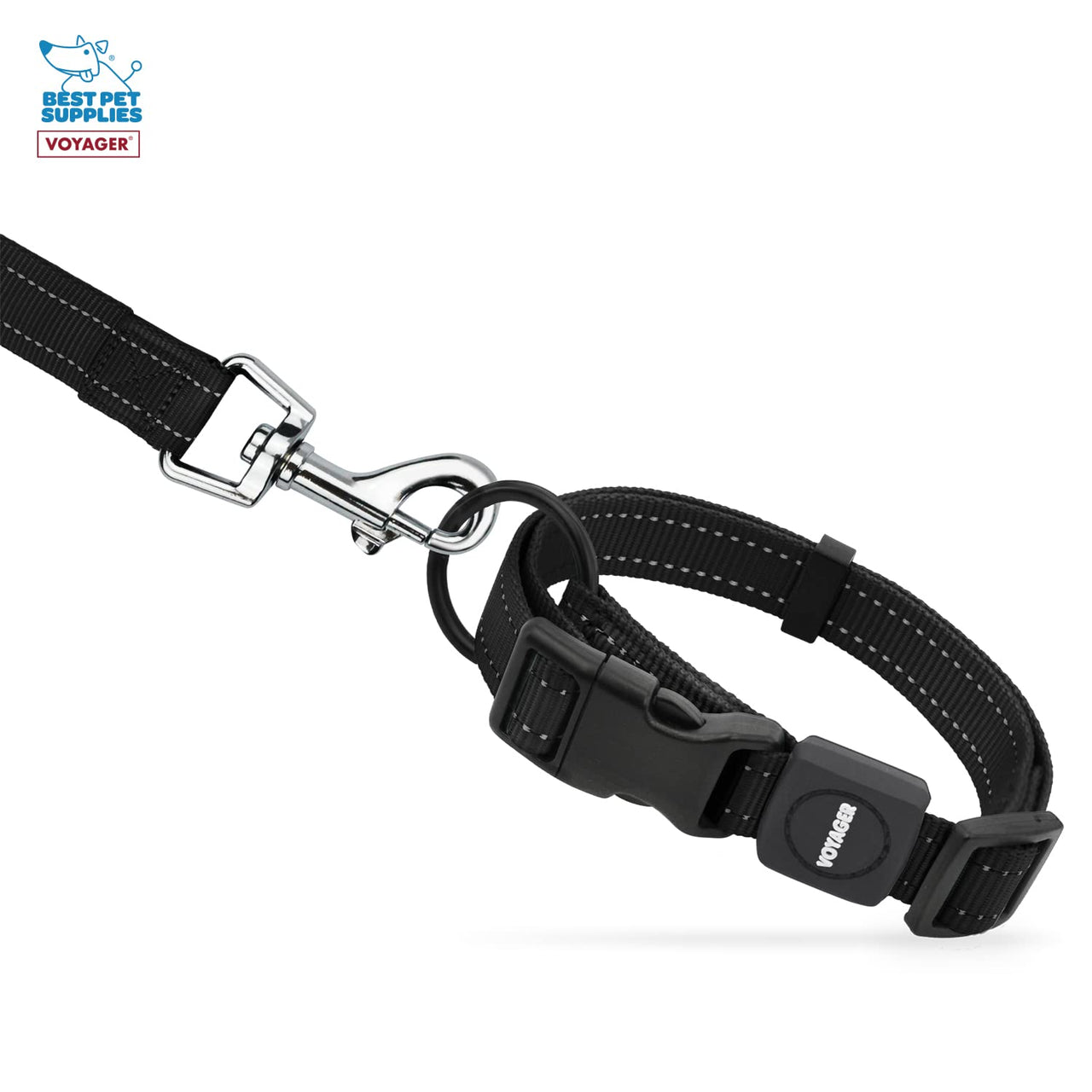 Voyager Reflective Dog Leash Collar Set with Neoprene Handle Supports Small, Medium, and Large Breed Puppies, Cute and Heavy Duty for Walking, Running, and Training - Black, S Leash Collar Set (Black) Leash Collar Set (5/8")