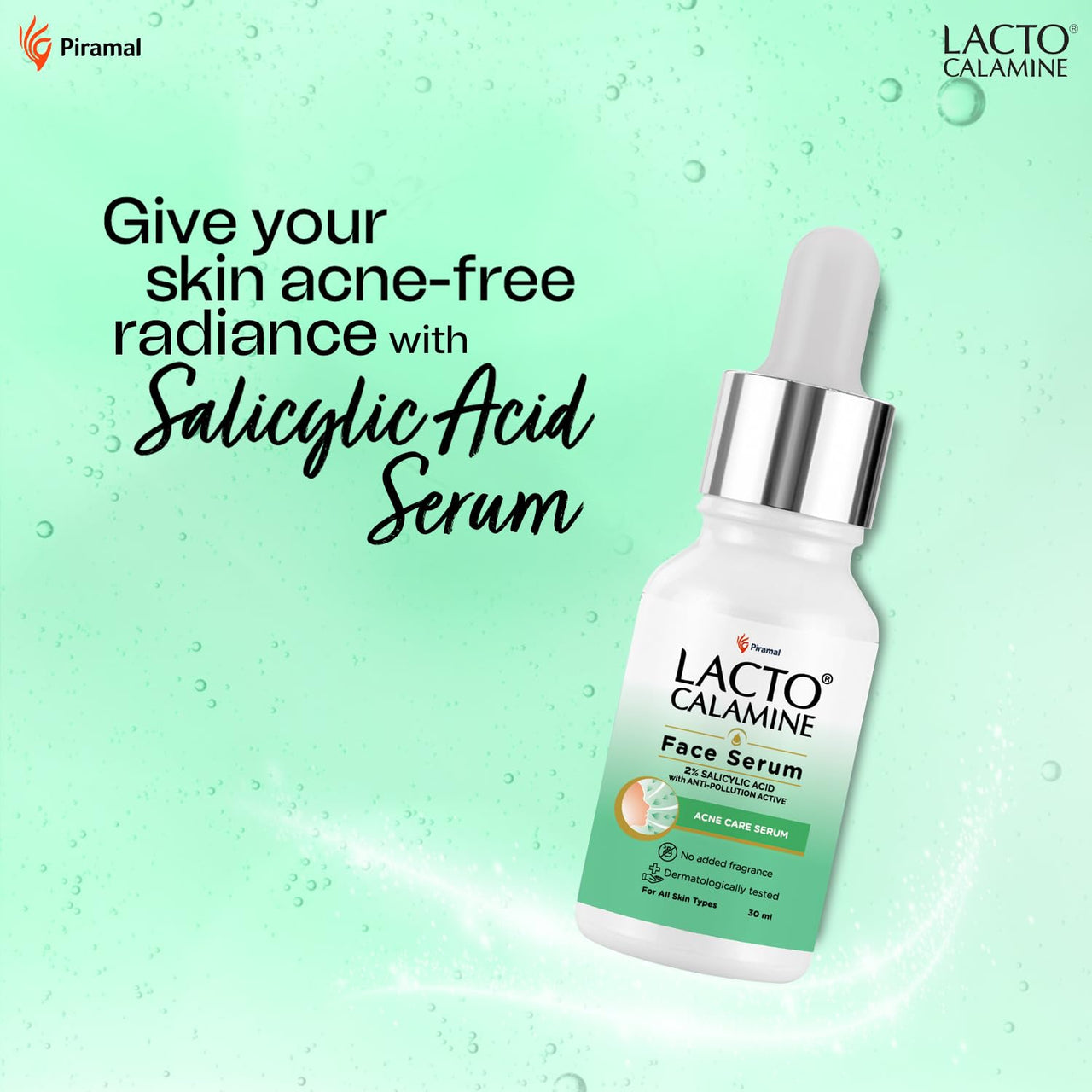Lacto Calamine 2% Salicylic Acid Serum | 30ml | Face Serum For Acne, Blackheads, Oil control & Open Pores | Serum For Clear Skin | Face Serum for Women & Men | Dermatologically Tested & Fragrance Free