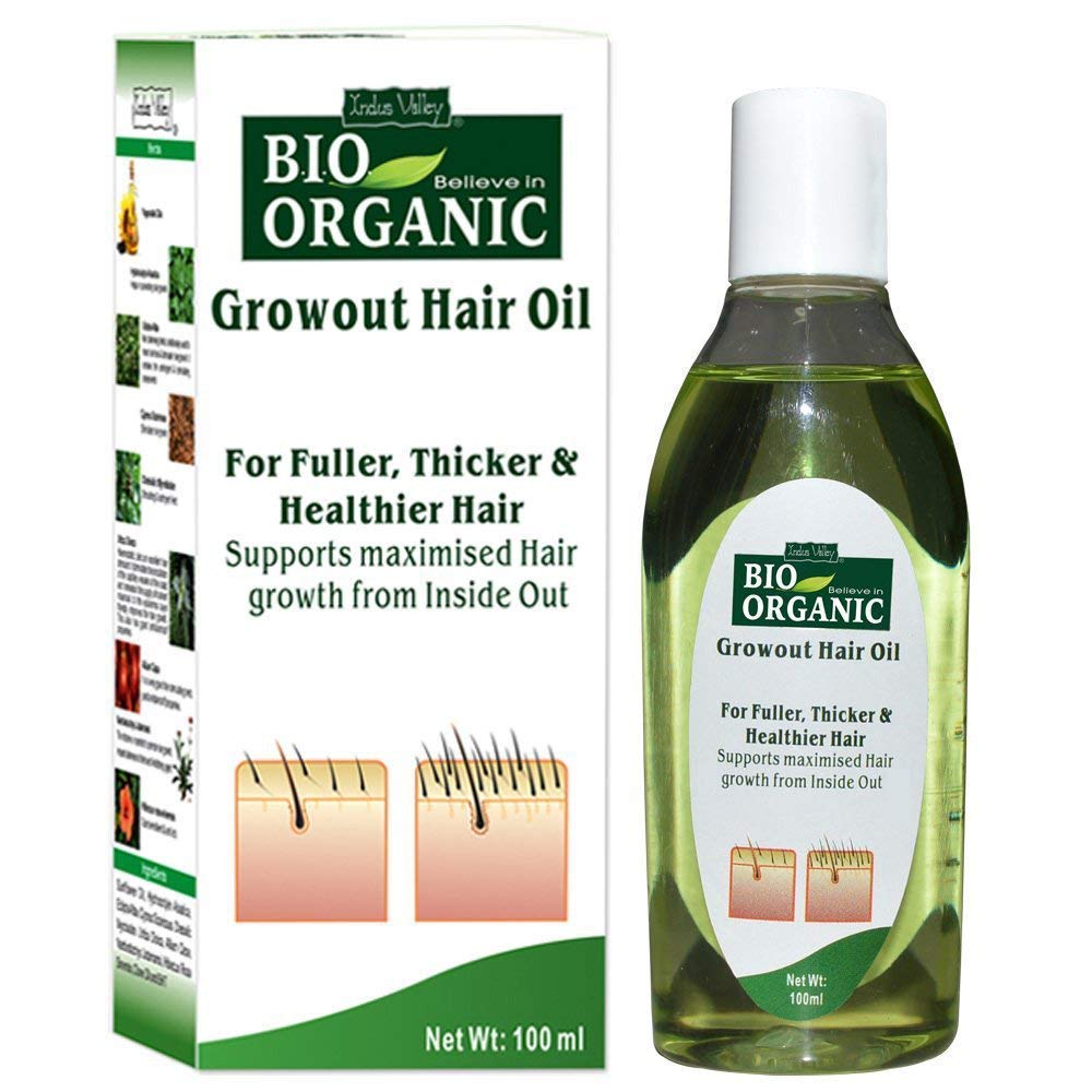 INDUS VALLEY Bio Organic Growout Hair Oil 100% Organic and Vegan Combats Dandruff, Flaky scalp, Frizz and Split Ends- 100ml