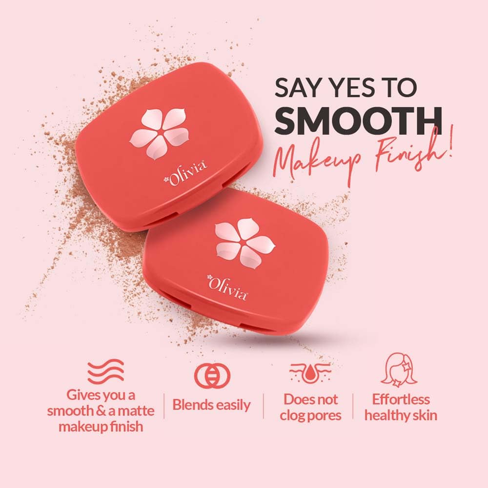 Olivia Weightless Matte Finish Compact Powder for Women | Full Coverage Face Makeup | Non-Oily Matte Look | Pore Minimizing & Evens Out Complexion | For All Skin Types | 10g | 05 White candy