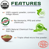 INDUS VALLEY 100% Organic Indigo Leaf Powder Jar 400g with Herbal Henna Powder Jar - 500g (400g+500g = 900g)