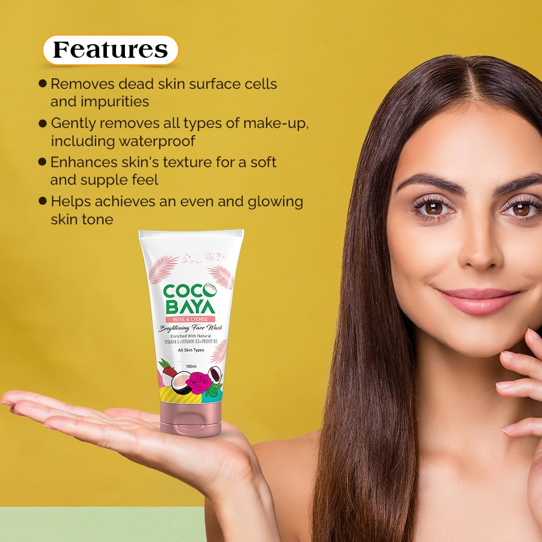 Coco Baya Brightening Face Wash, Enriched with Rose, Lychee Extracts, Vitamin C, Vitamin B3 & ProVit B5, Suitable For All Skin Types,100 Ml