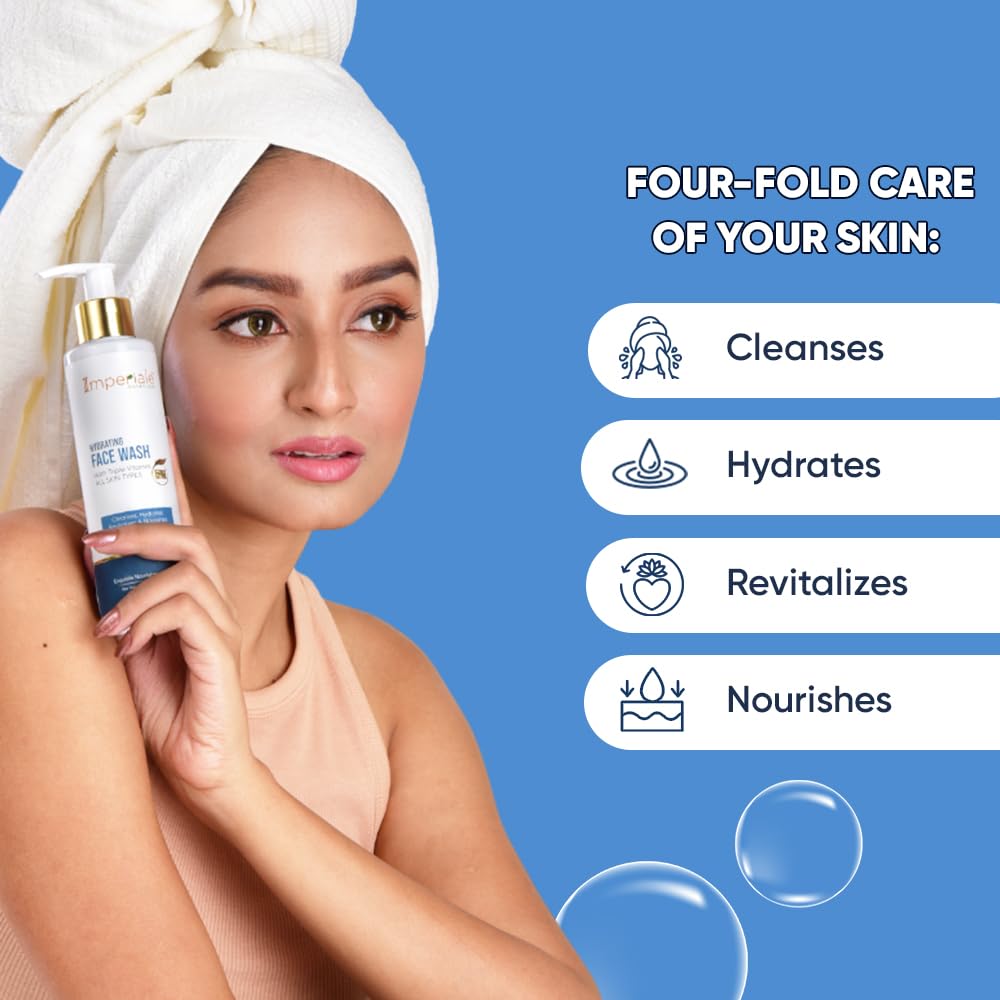 Imperiale Botanique Hydrating Face Wash | 200 ML | FDA Approved | Hydrates & Revitalizes with Witch Hazel, Avocado Butter & Niacinamide | Glow-Boosting & Brightening | All Skin Types | Women & Men