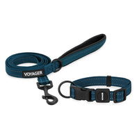 Voyager Reflective Dog Leash Collar Set with Neoprene Handle Supports Small, Medium, and Large Breed Puppies, Cute and Heavy Duty for Walking, Running, and Training - Blue, M Leash Collar Set (Blue) Leash Collar Set (3/4