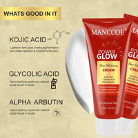 Mancode Power Glow Skin Glowing Cream with Kojic Acid, Glycolic Acid & Alpha Arbutin | Brightening & Hydrating Formula for Men | Reduces Dark Spots & Uneven Skin Tone | 50ml