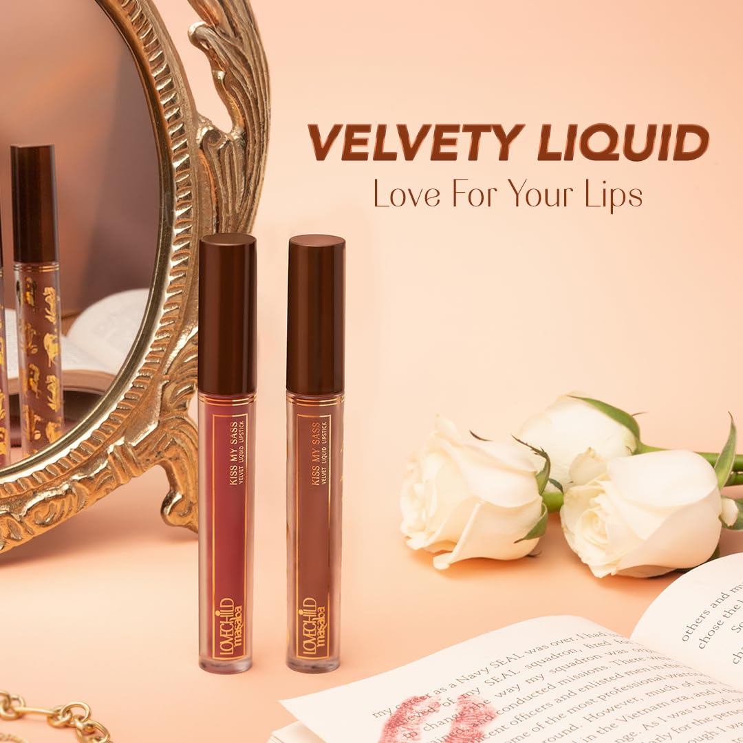 LoveChild Masaba Kiss My Sass Velvet Matte Lipstick (Burgundy Red), Intense Color, Transfer-Proof, Hydrating with Hyaluronic Acid, Long-Lasting & Lightweight, Smooth Glide Formula, OK Boomer! 2.5ml