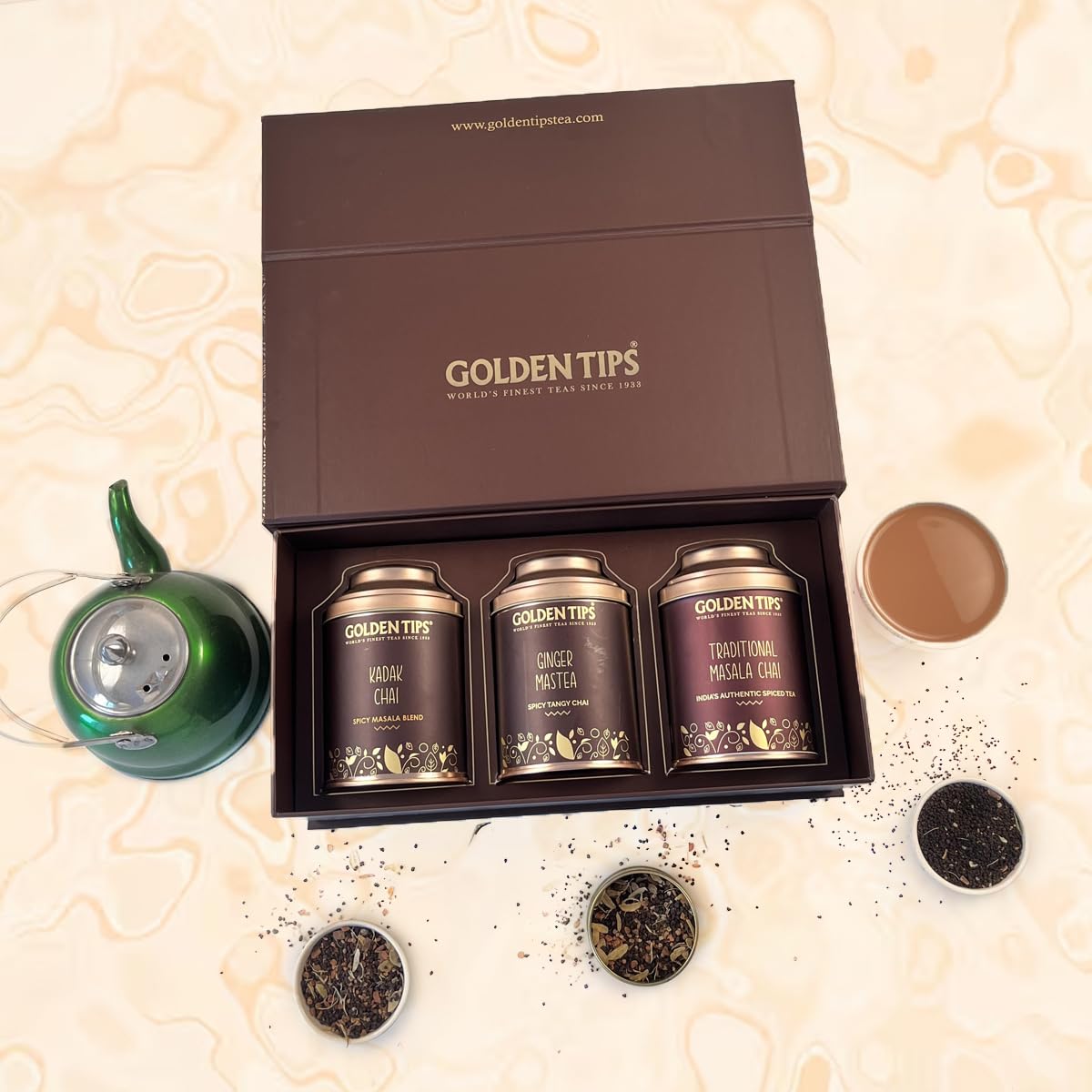 Golden Tips Gift Boxes Combo Traditional Masala Chai, Ginger Mastea, Kadak Chai (450 gram-225 Cups)