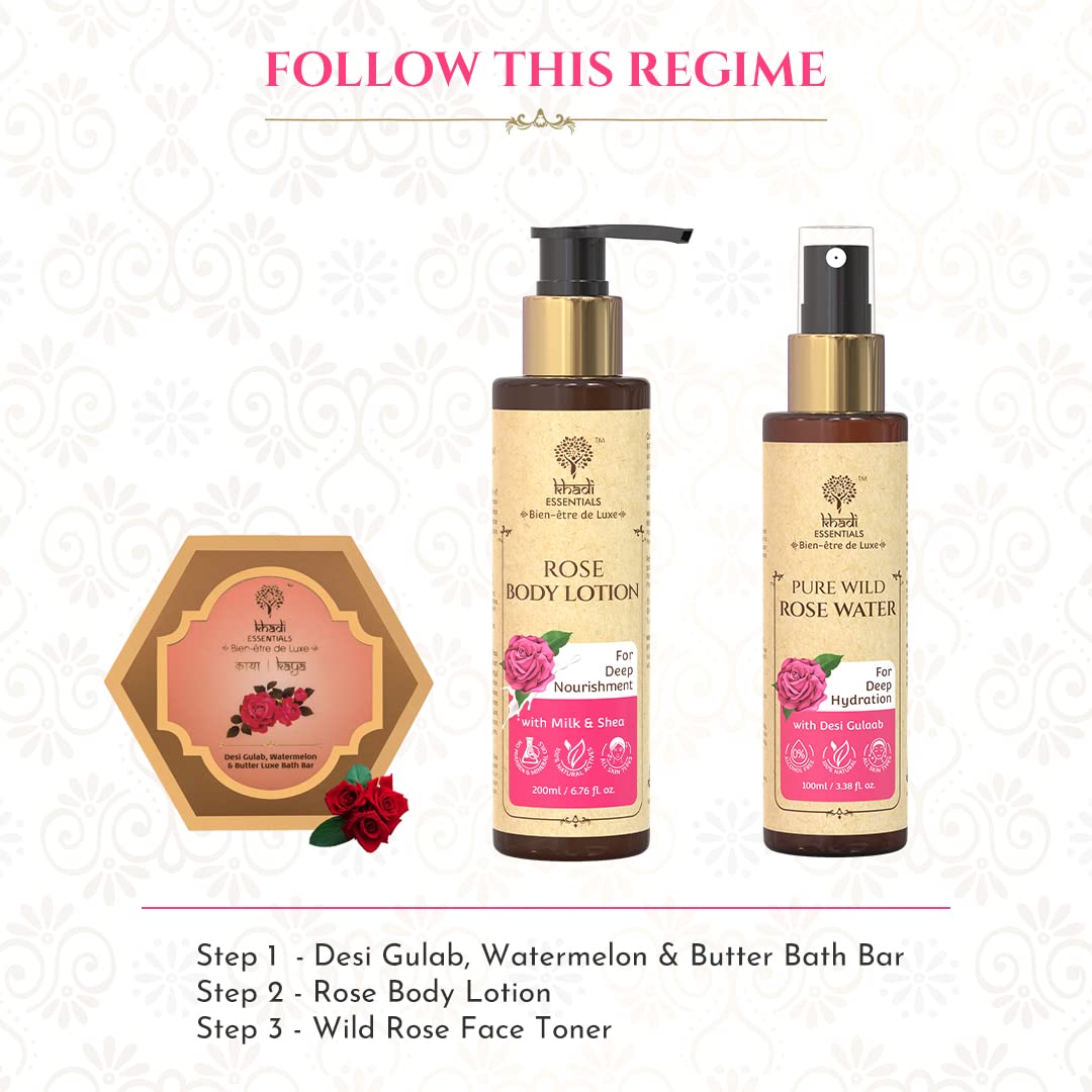 Khadi Essentials Body Lotion for Winter Season with Rose & Shea Butter for Women & Men, Sulphate/Paraben Free Ramani Indian, 200 ml
