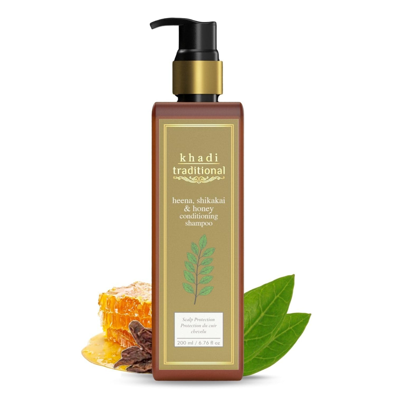 Khadi Traditional Premium Henna, Shikakai & Honey Shampoo for Women and Men, Sulphate & Paraben Free Shampoo for Daily Usage, Natural Cleanser for Scalp Protection and Hair Growth, 200 ml
