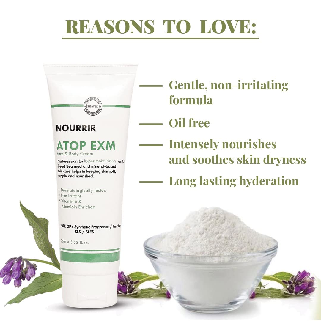 NOURRIR Atop Exm Hydration Cream - Soothes Sensitive Skin with Allantoin, Vitamin E & Dead Sea Minerals, Fragrance-Free, 75 ml