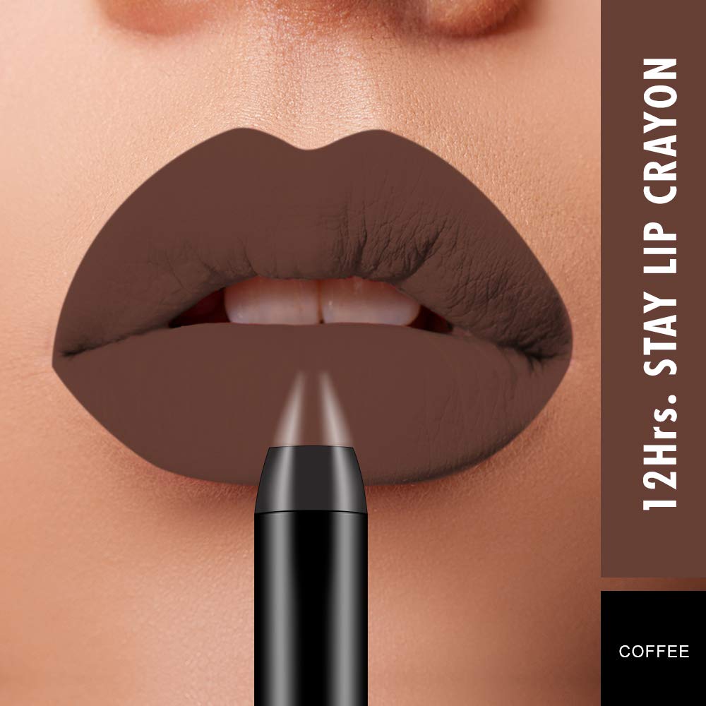 Swiss Beauty 12 Hrs. Stay Matte Lip Crayon, Coffee, 3g - Long Lasting, Waterproof, Super Stay, Matte Finish Lip Crayon, Long Wear, Crayon Lipstick