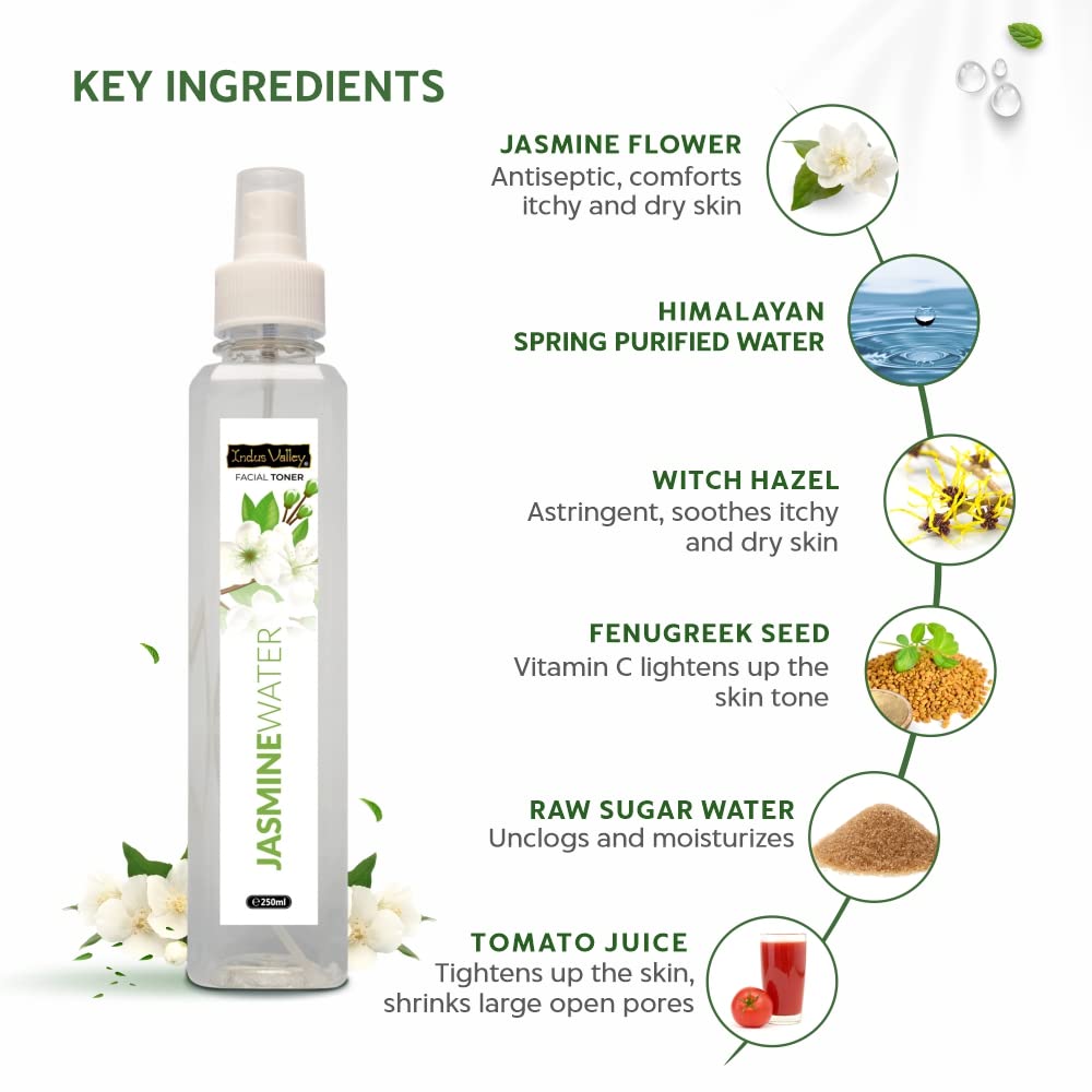 INDUS VALLEY Natural Jasmine Water Facial Toner - Chemical Free - 250 ml
