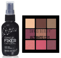 Swiss Beauty Long lasting Misty Finish Professional Makeup Fixer Spray for Face makeup|70 ML| & Ultimate 9 Pigmented colors Eyeshadow Palette| Multicolor - 01, 6gm |