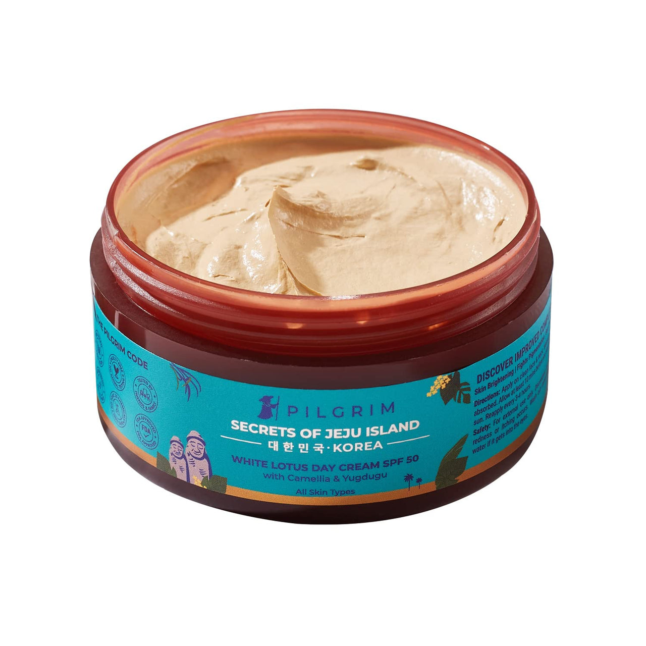 Pilgrim Korean White Lotus Face Cream with SPF 50 | White Lotus Day cream for women daily use | Face cream for dry skin, sensitive skin & oily skin | For Women and Men | 100g