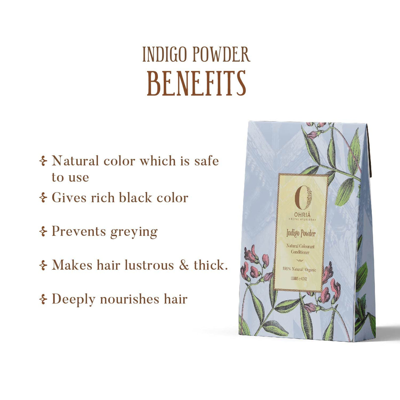 Ohria Ayurveda Organic Hair Color Indigo Powder | Natural Vegan Hair Color and Conditioner | Rich Black Color for Henna-Treated Hair | Suitable for All Hair Types| Men & Women- 150g