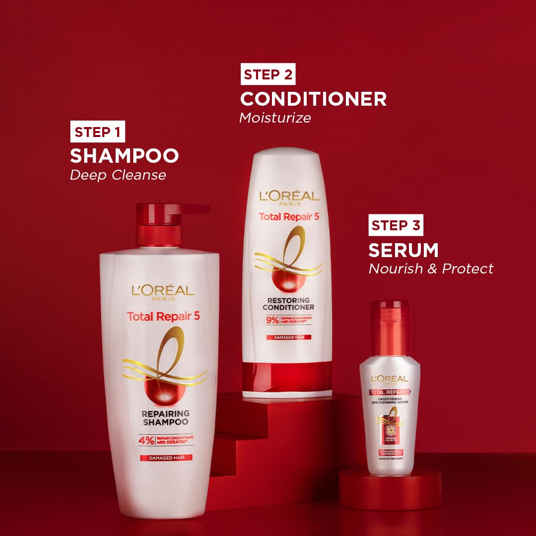 L'OREAL PARIS Conditioner, For Damaged And Weak Hair, With Pro-Keratin + Ceramide, Total Repair 5, Fresh, 180Ml (Pack Of 2), 2 Count