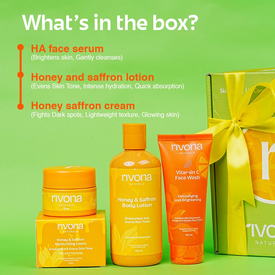 Rivona Naturals Skin Essentials Brightening Kit |Gift Box To Pamper Your Loved Ones |100% Natural Rivona Products | Pack of 4 |Pampering Kit for Birthday, Anniversary & All Occasions | 100% Vegan