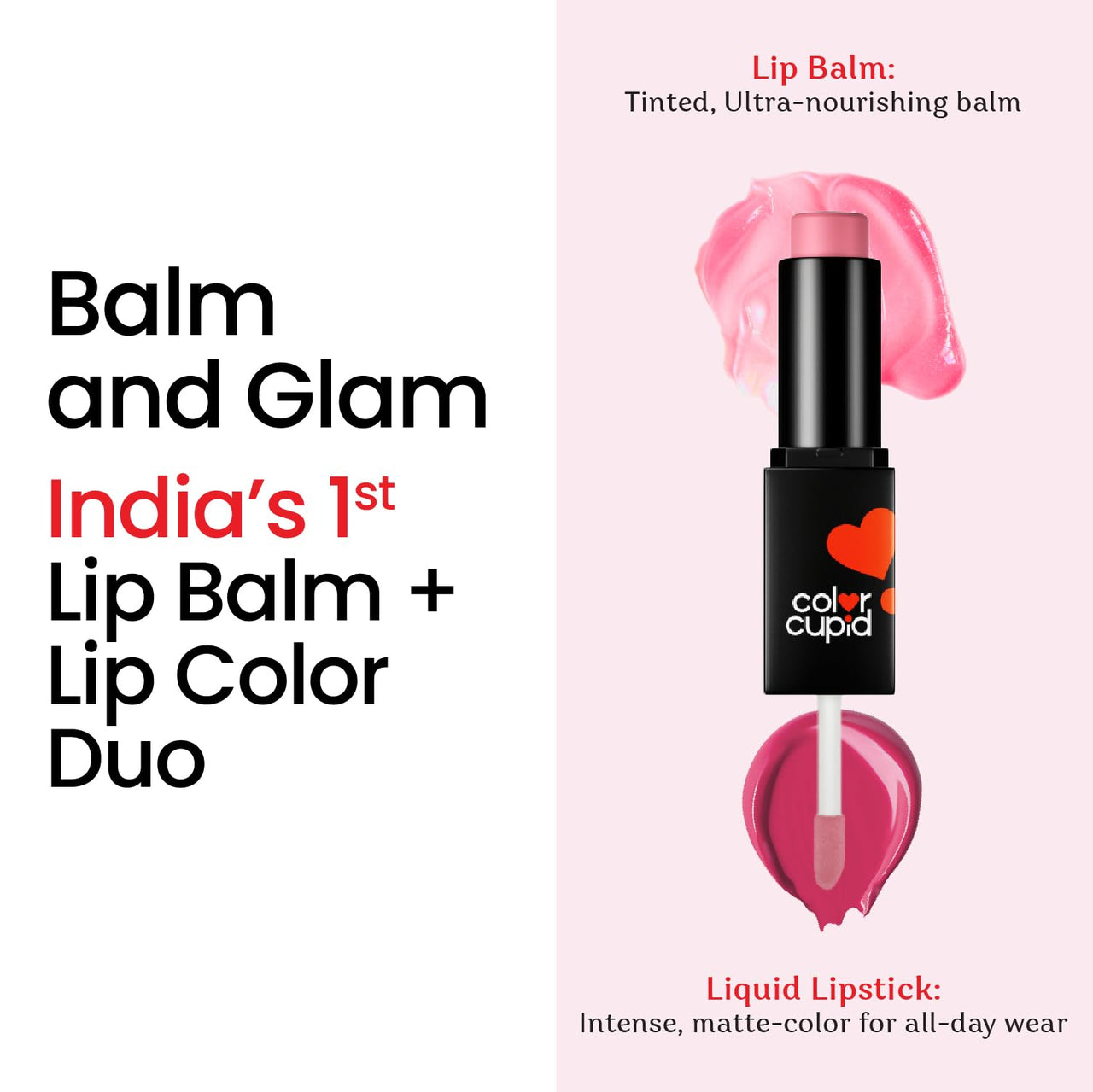 Color Cupid 2 in 1 Tinted Lip Balm + Liquid Lipstick | Intense color pay off & moisturization | Infused with Hyaluronic Acid & Jojoba Oil | Friends with Benefits | Nude & Play