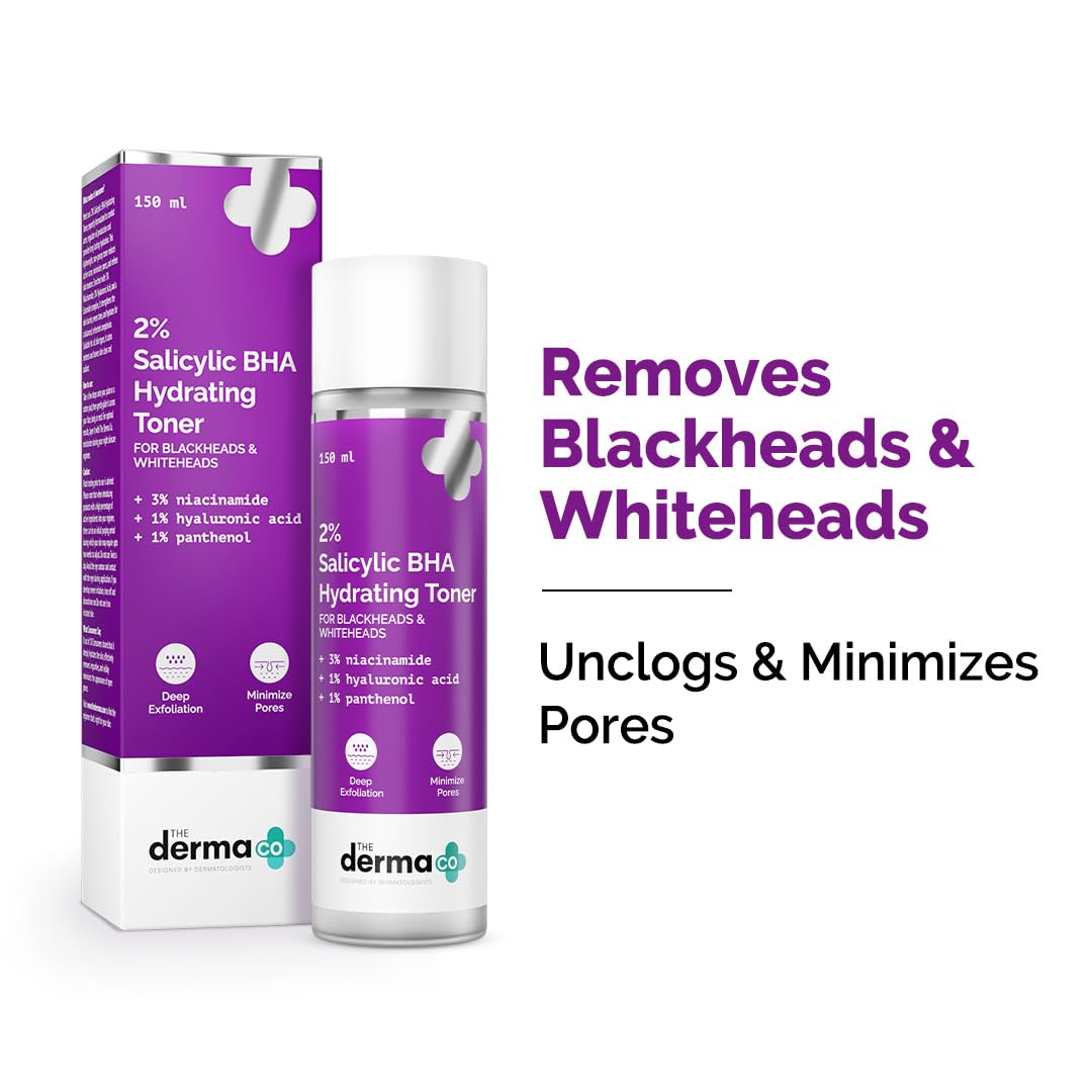 The Derma Co. 2% Salicylic BHA Hydrating Toner | BHA Liquid, Facial Exfoliant-Removes Blackheads & Whiteheads | Unclogs & Minimizes Pores | Hydrating Formula | For Oily & Acne Prone Skin | 150 ml
