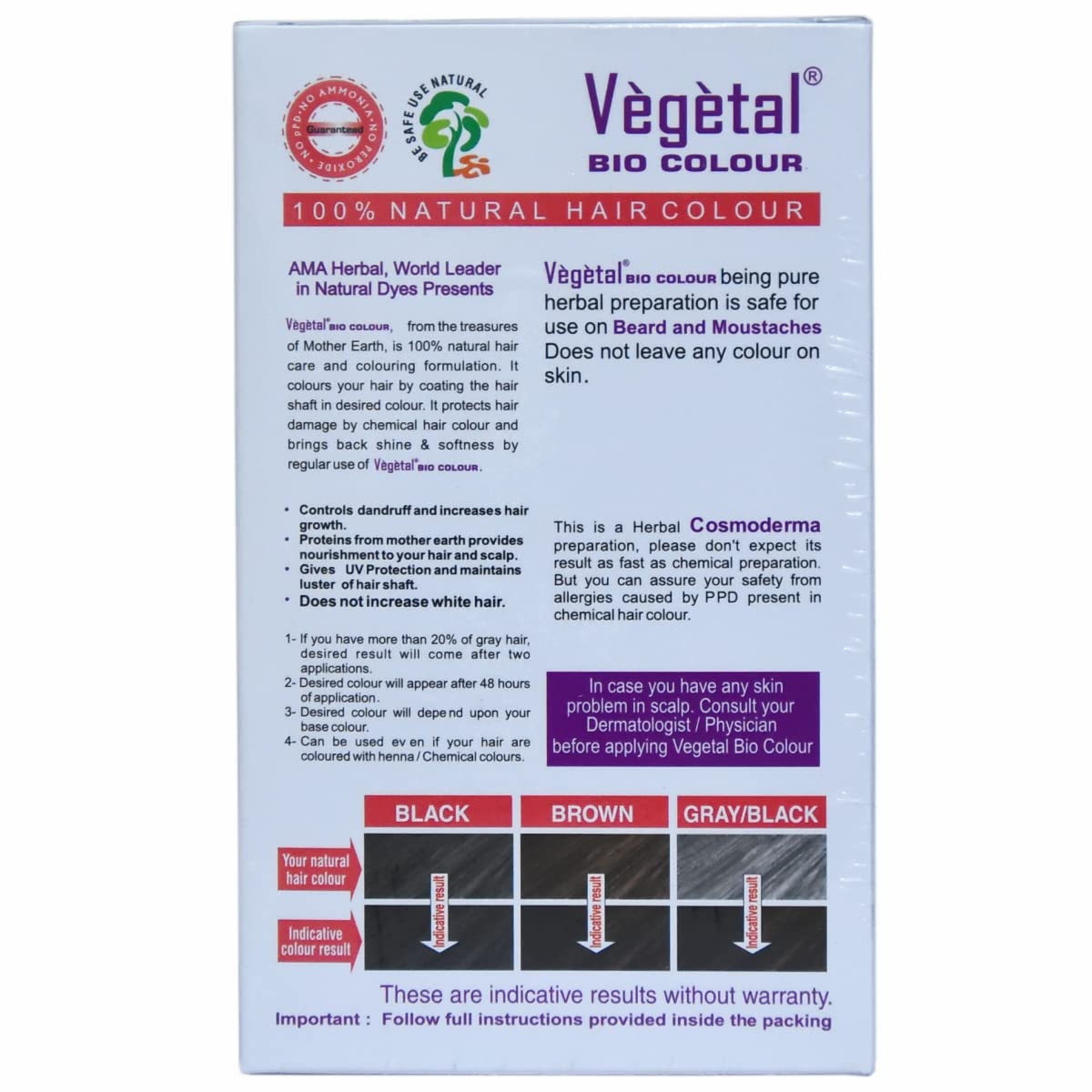 Vegetal Bio Beard Hair Colour -25g (Pack of 3) I Each Experience Natural Dark Brown Beard Hair Color for Men I Ammonia-Free, PPD-Free, 100% Organic, and Herbal, Safe and Effective Beard Dye